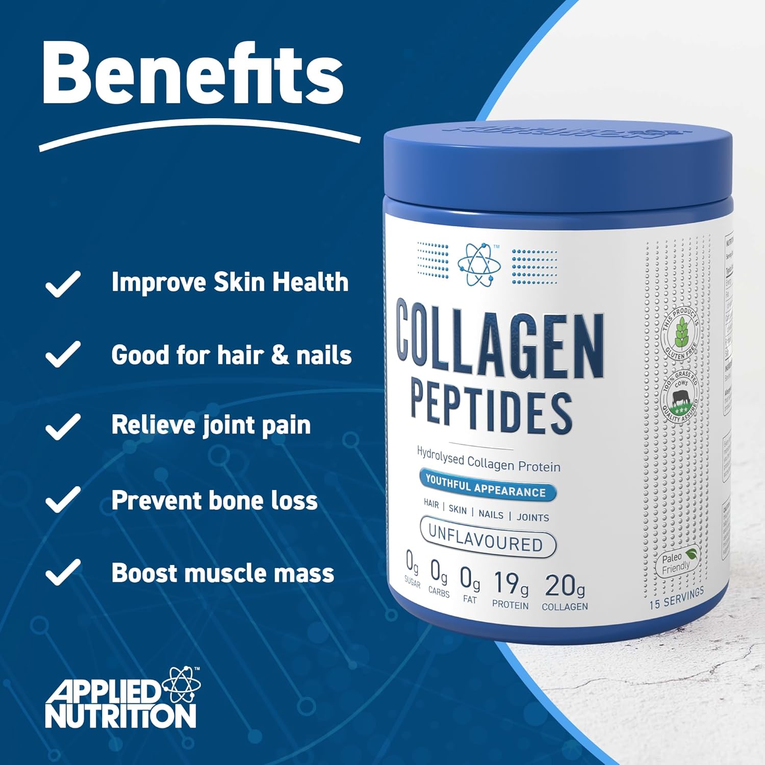 Applied Nutrition Collagen Peptides 300g Unflavoured fördelar