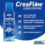 Blå CreaFlow flytande kreatinflaska med smak Blue Raspberry