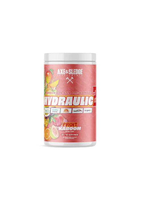 Axe & Sledge pre-workout-burk med lock, röd etikett med fruktsmaker