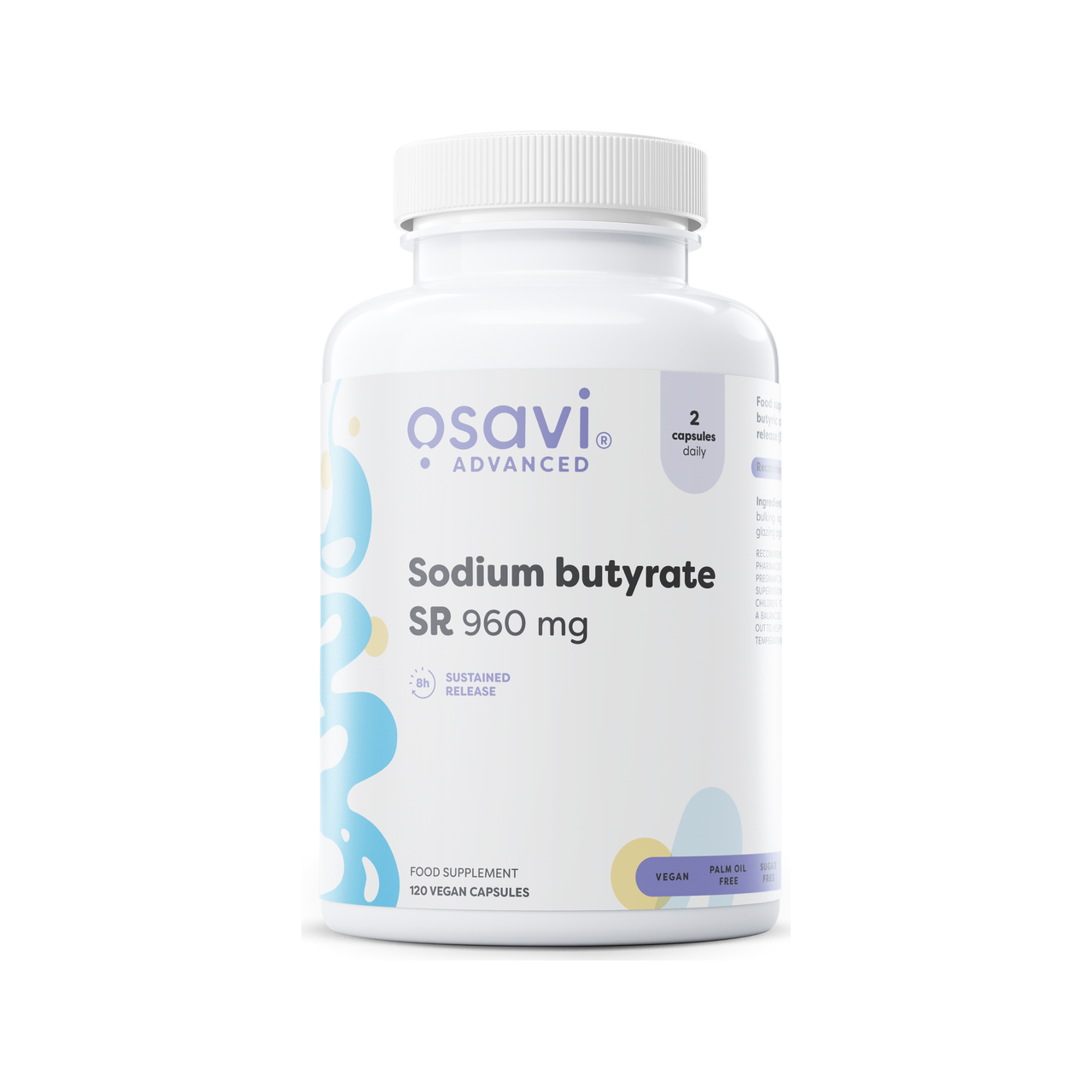 Osavi kosttillskott i vit flaska: Sodium butyrate SR 960 mg