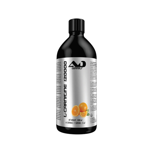 Addict Sport Nutrition L-Carnitine 1 000 ml-flaska med apelsinillustration