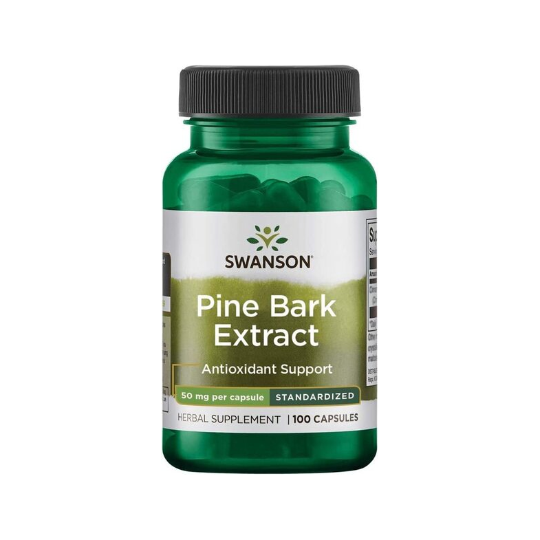 Swanson Pine Bark Extract kosttillskott i plastburk med skruvkork, 50 mg per kapsel