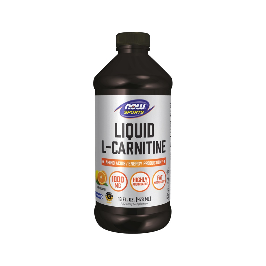 Flytande L-karnitinflaska 473 ml med svart lock och vit frontetikett