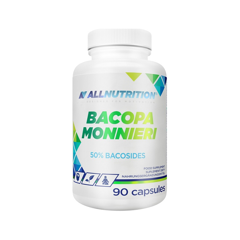 Kapselburk Bacopa Monnieri av Allnutrition, vit etikett med 90 kapslar