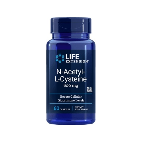Kapselflaska Life Extension N-Acetyl-L-Cysteine 600 mg, blå flaska med lock