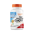 Tillskott i vit flaska med orange lock, High Absorption CoQ10-märkning