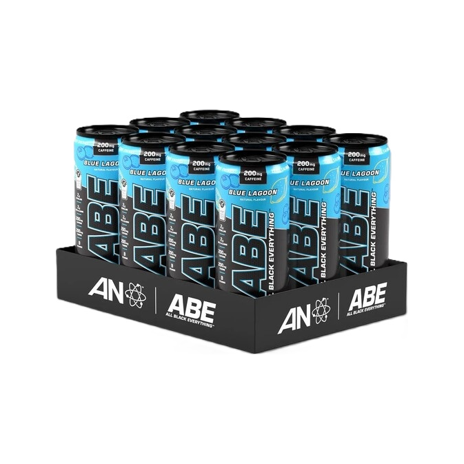 ABE Energy + Performance-dryckesburkar, ljusblå smak, 12-pack.
