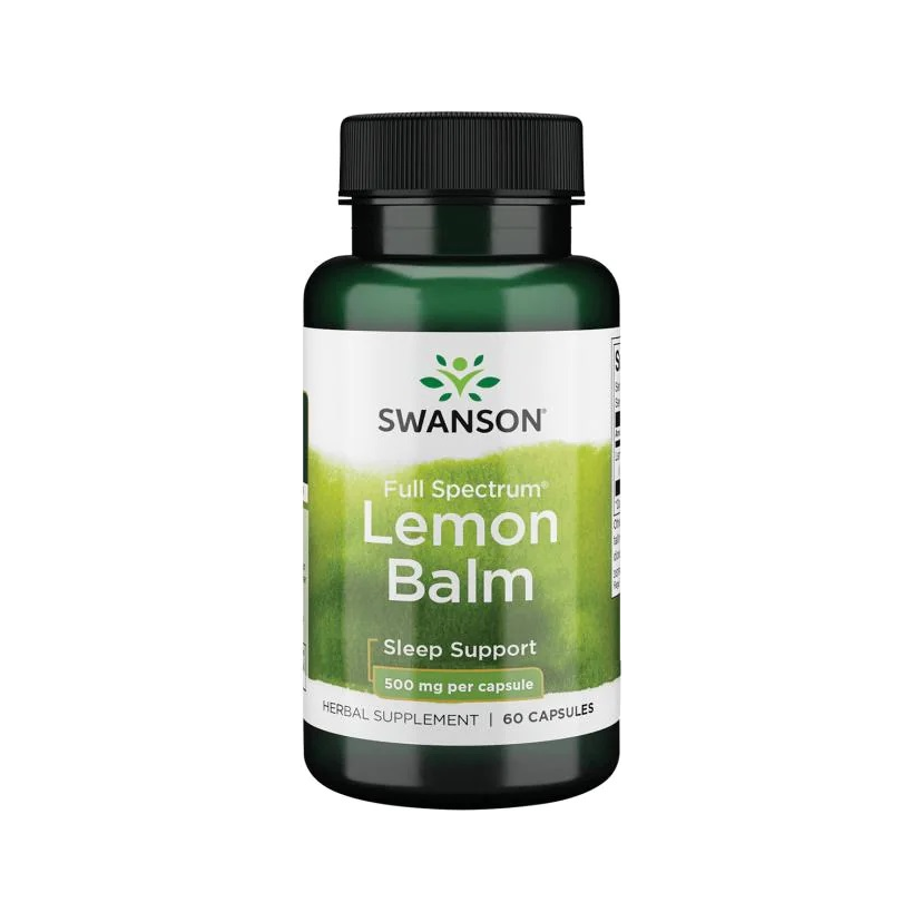 Swanson citronmeliss kapslar, flaska med 60 kapslar, kosttillskott 500 mg