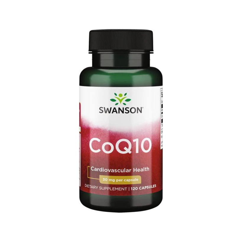 Swanson CoQ10 30 mg kapslar i svart burk med svart lock