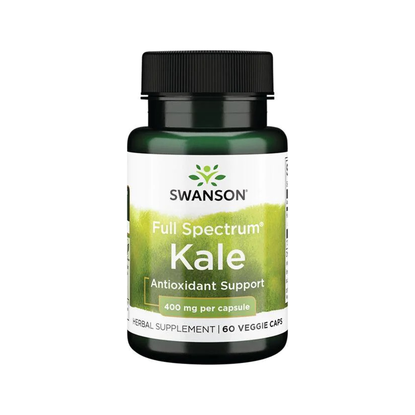Swanson kale kosttillskott 400 mg per kapsel, grön etikett, svart lock