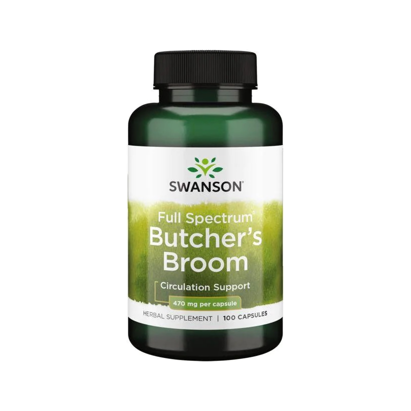 Swanson tillskottsflaska Butcher's Broom, Full Spectrum, 100 kapslar, grön etikett