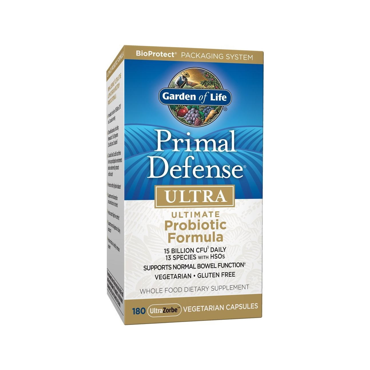 Kapselbox Primal Defense Ultra från Garden of Life, BioProtect-etikett