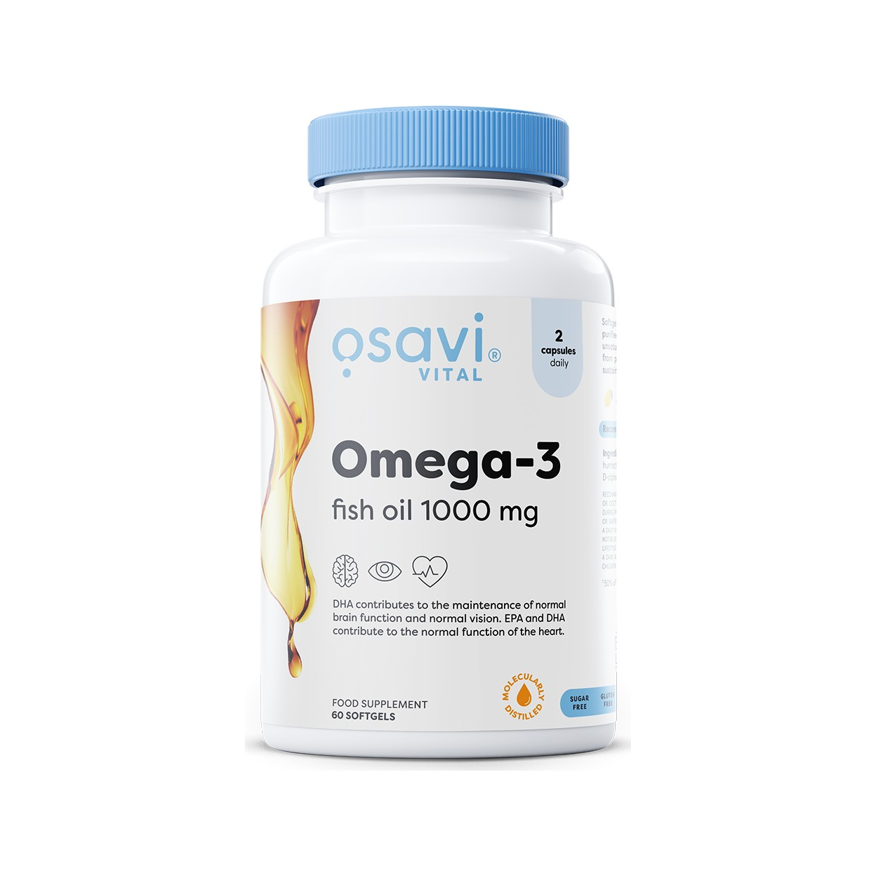 Omega-3 Fish Oil Molecularly Distilled, 1000mg (Lemon) - 60 softgels