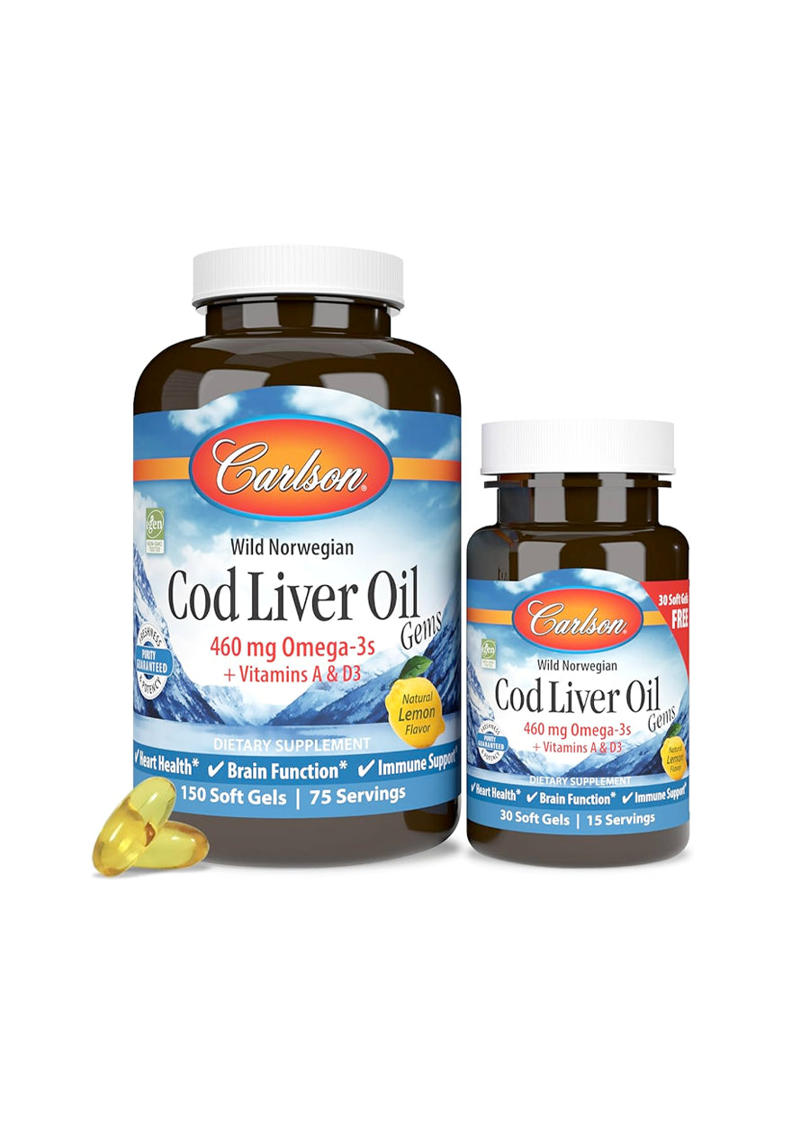 Carlson Labs Wild Norwegian Cod Liver Oil Gems 460mg 150 + 30 Kapslar