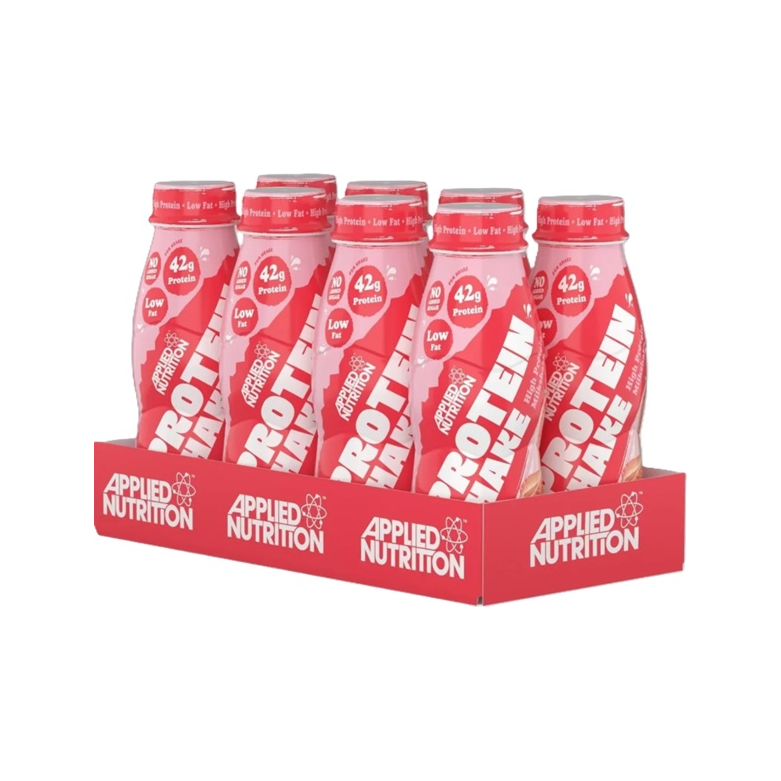 Applied Nutrition proteindryck, 8 x 500 ml, röd hållare med förpackade flaskor
