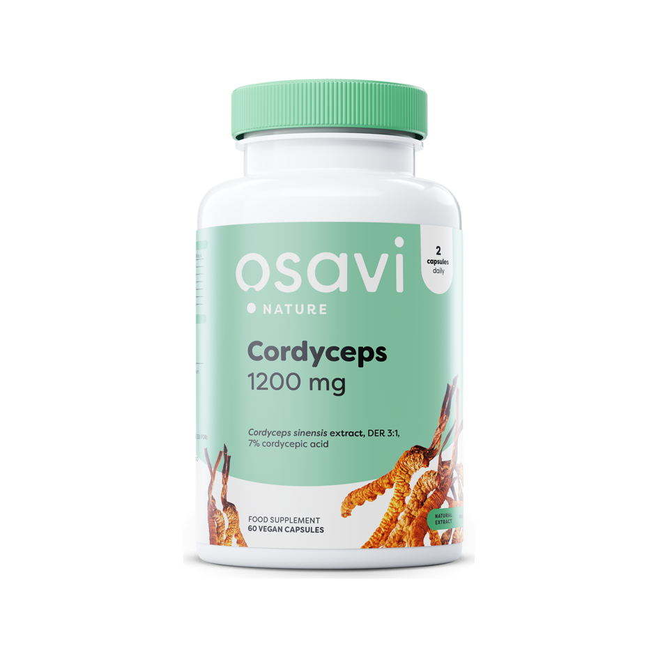 OSAVI Cordyceps 1200 mg kapselburk, grön etikett, 60 kapslar