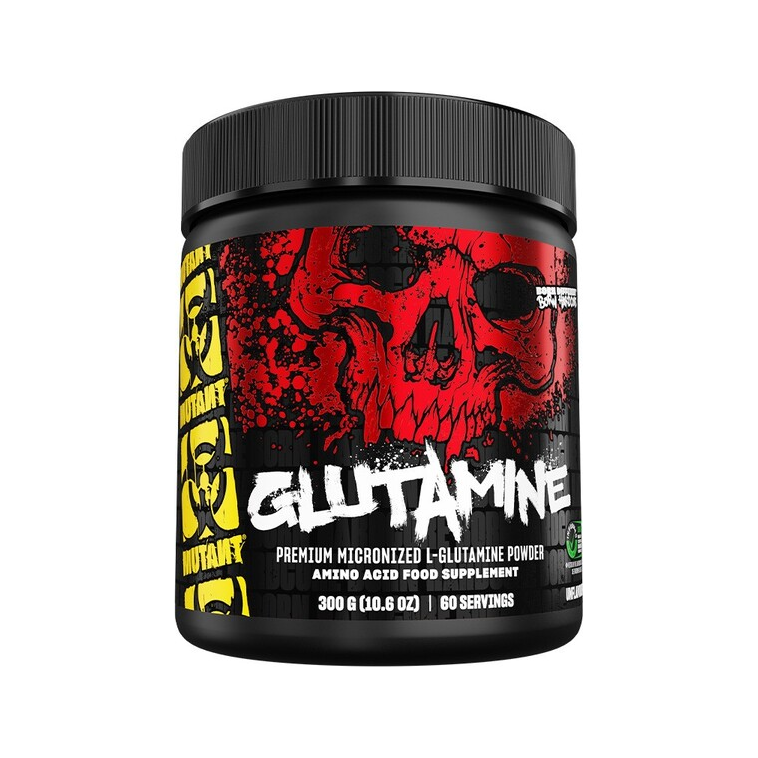 Glutamintillskott i svart burk med röd etikett och skruvlock, 300 g