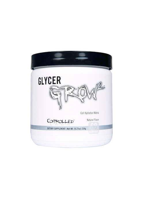 Glycerolpulverburk Controlled Labs GlycerGrow 2 med svart lock och vit etikett