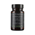 KIKI Health Activated Charcoal kapslar i mörk glasburk med svart lock