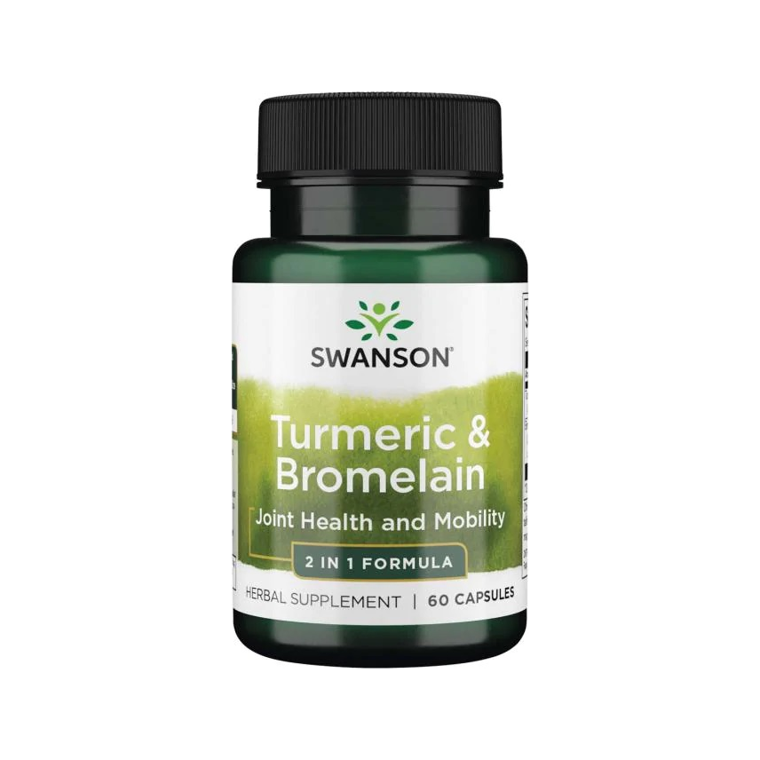 Swanson gurkmeja & bromelain kapseltillskott, 60 kapslar, flaskförpackning