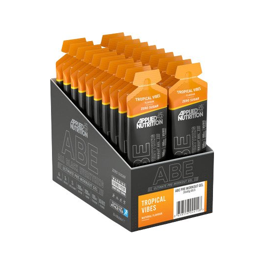 Applied Nutrition ABE-drycksgel, orange Tropical Vibes, i kartongställ med flera tuber.