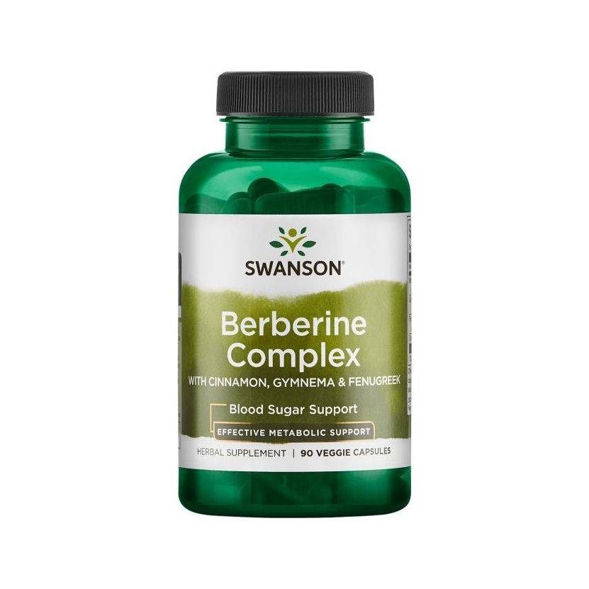 Swanson berberine complex kosttillskott i grön kapselburk med grön etikett