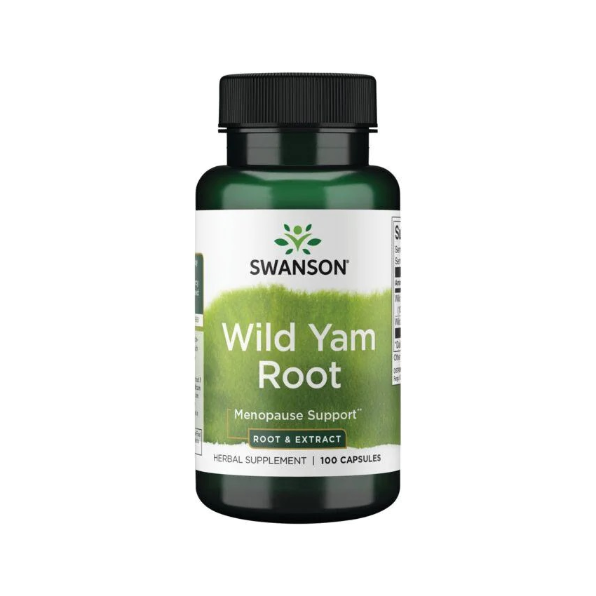 Kapselburk med Swanson Wild Yam Root-etikett, 100 kapslar