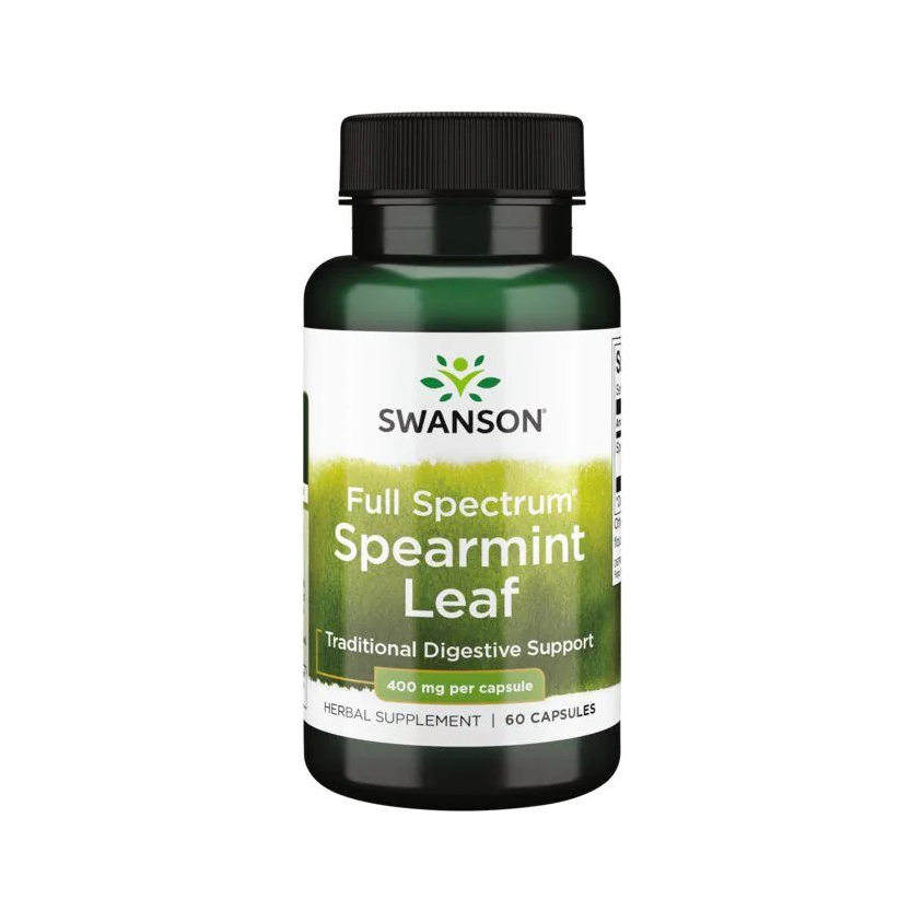 Kapselflaska med Swanson Full Spectrum spearmint leaf, 60 kapslar