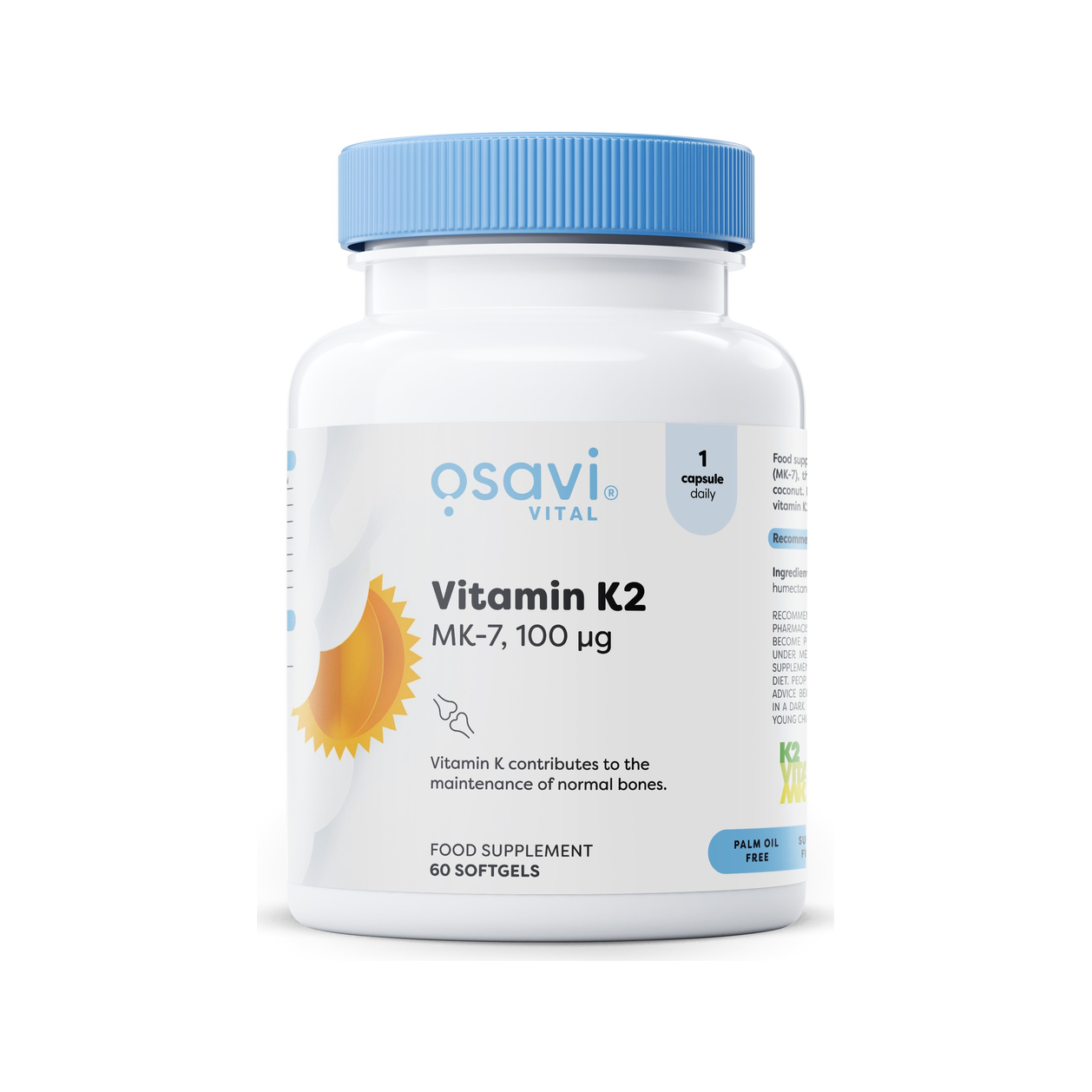 Vitamin K2-kapslar i burk med blå lock