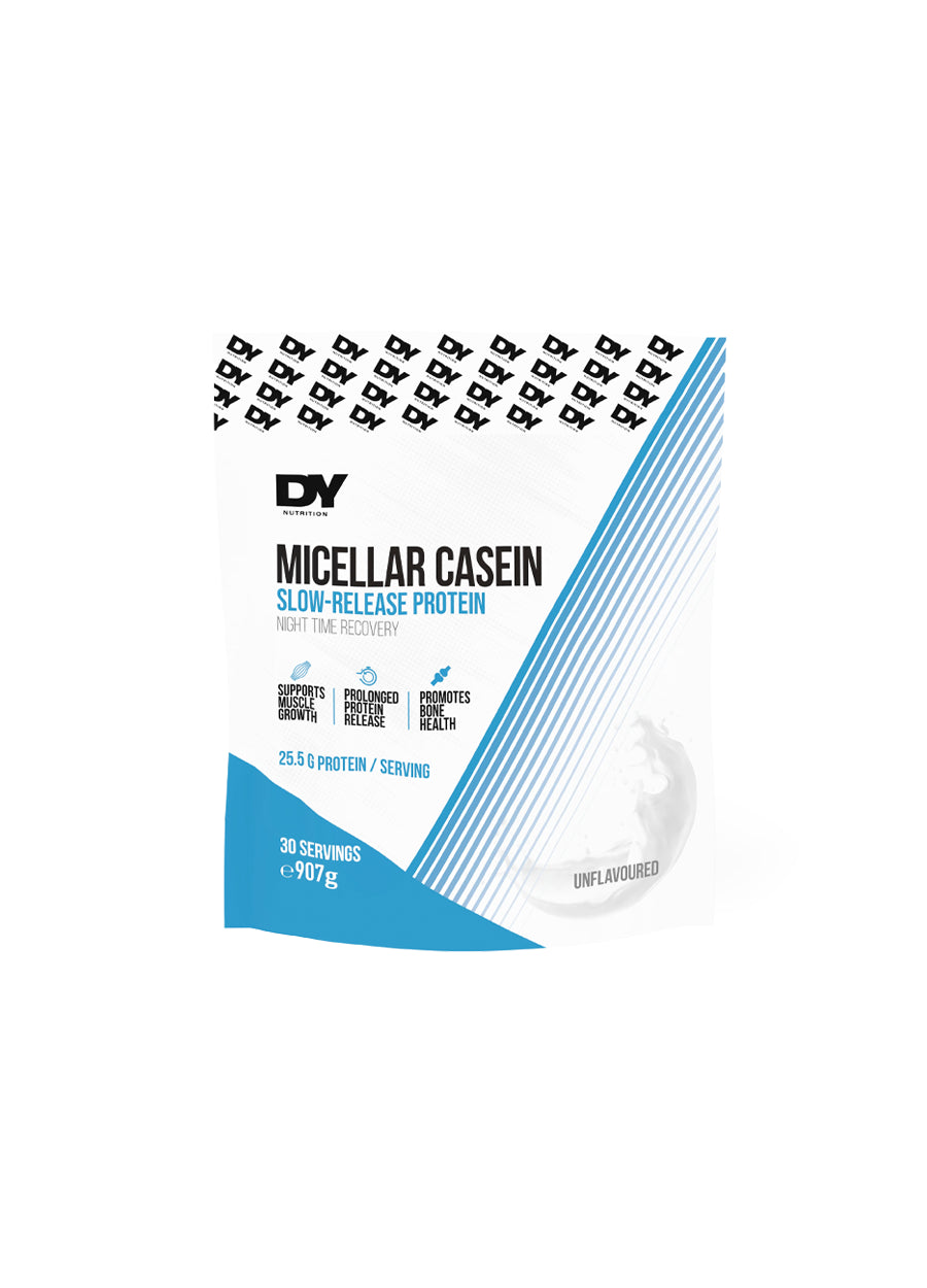 DY Micellar caseinpulver, oparfymerat, 907 g, förpackning med blått motiv