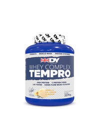 Proteinpulver i blå burk DY Whey Complex Tempro, vaniljsmak, 2270 g