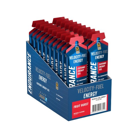 Isotoniskt energigel i fruit burst-smak, Velocity-Fuel Energy, box med flera