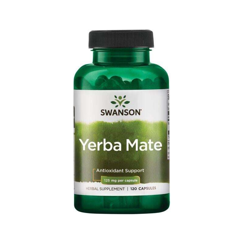 Kapselflaska Yerba Mate från Swanson, grön förpackning med 120 kapslar