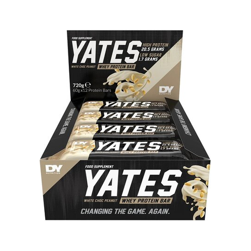 Proteinbars låda med staplade barer, Yates vit choklad & jordnöt