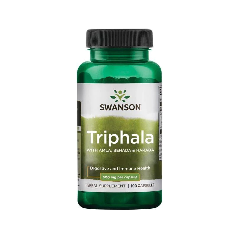 Swanson Triphala kosttillskott i grön kapselflaska, 500 mg, 100 kapslar