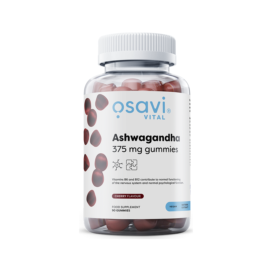 Osavi Ashwagandha 375 mg tuggummin i flaska, körsbärssmak