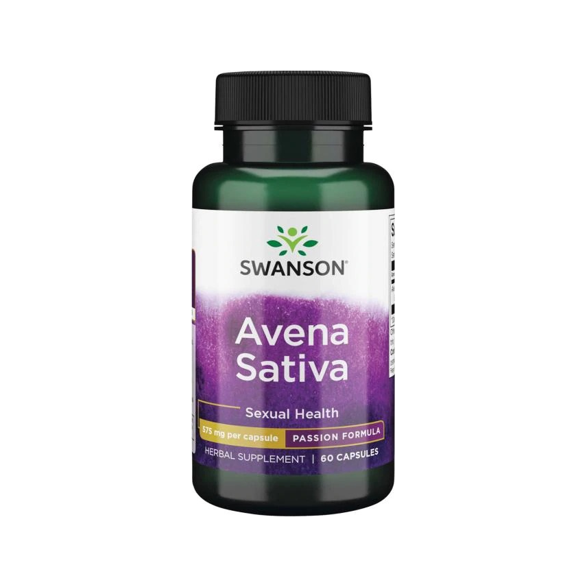 Swanson Avena Sativa kapselflaska, grön flaska med svart lock, 60 kapslar