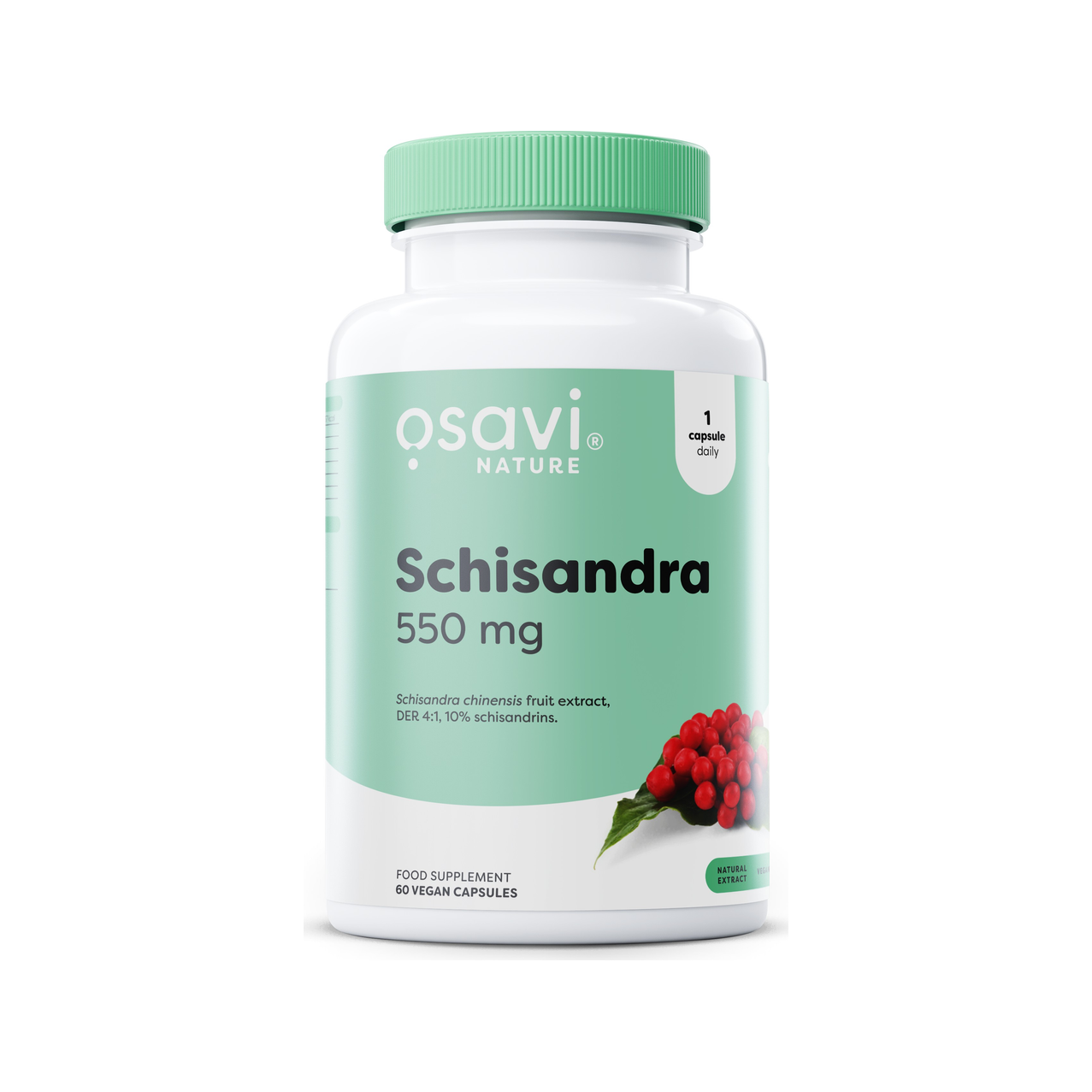 Osavi Nature Schisandra 550 mg kapslar i vit flaska med grön etikett och lock