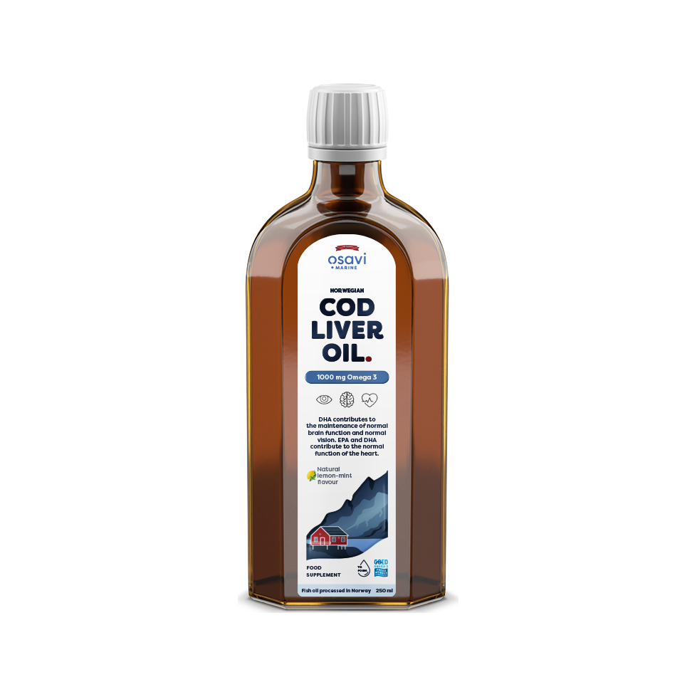 Norwegian Cod Liver Oil, 1000mg Omega 3 (Lemon-Mint) - 250 ml.