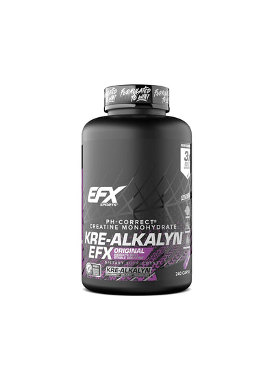 EFX Kre-Alkalyn 240 kapslar, mörk burk med etikett och lock