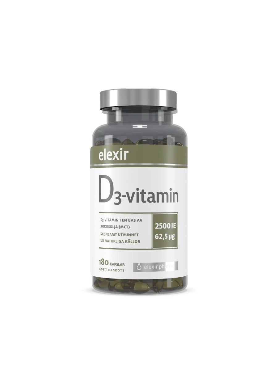 Elexir Pharma D3-vitamin 2500 IE 180 Kapslar Framsida