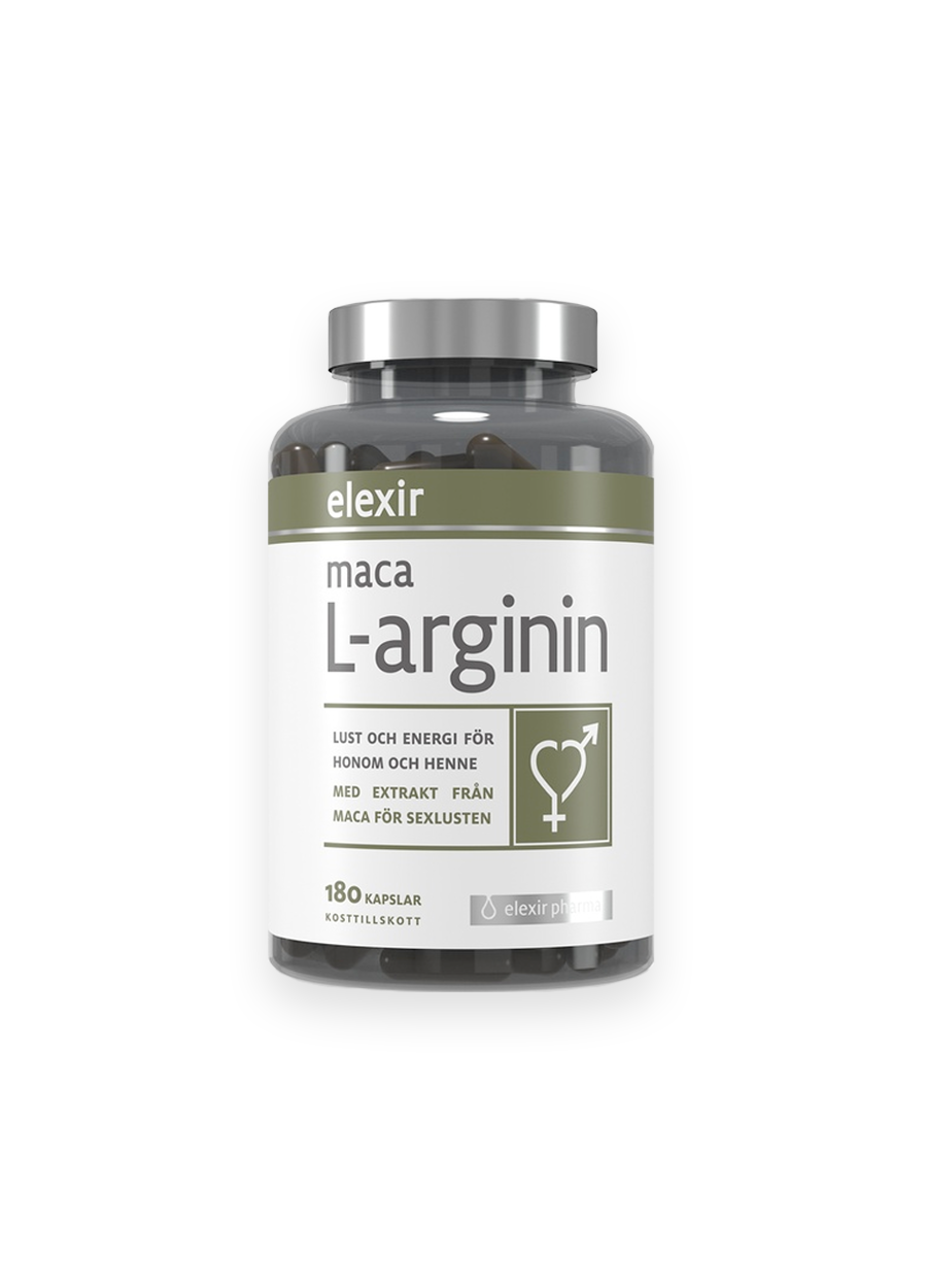 Elexir Pharma Maca L-arginin 180 Kapslar Framsida