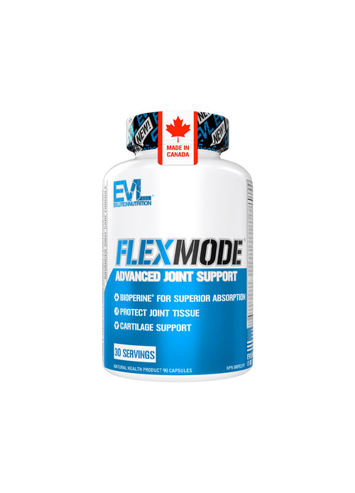 EVLution Nutrition FlexMode kapseltillskott i vit burk med blå etikett