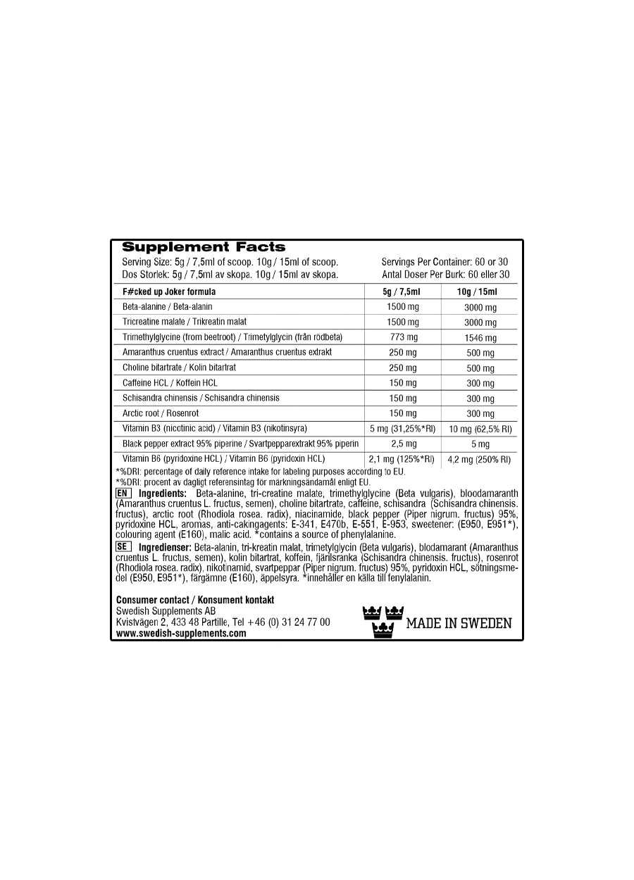 Swedish Supplements F*cked Up Joker Edition innehåll