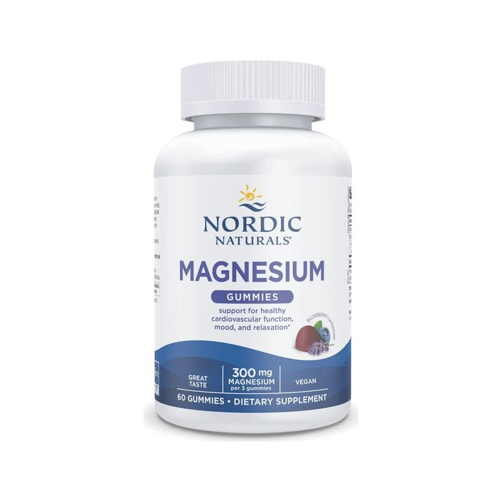 Nordic Naturals magnesiumtuggummi i burk med vitt lock och etikett