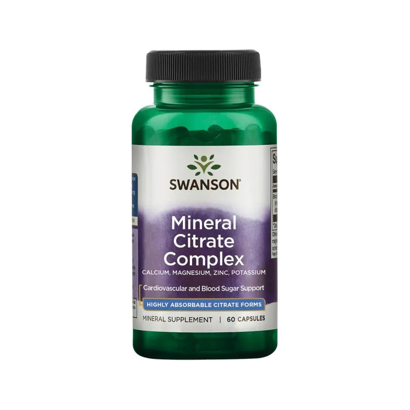 Kapseltillskott i grön flaska: Swanson Mineral Citrate Complex, 60 kapslar