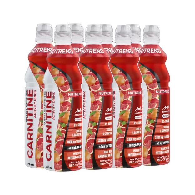Carnitine Activity Drink with Caffeine, Non Sparkling Red Orange - 8 x 750 ml.