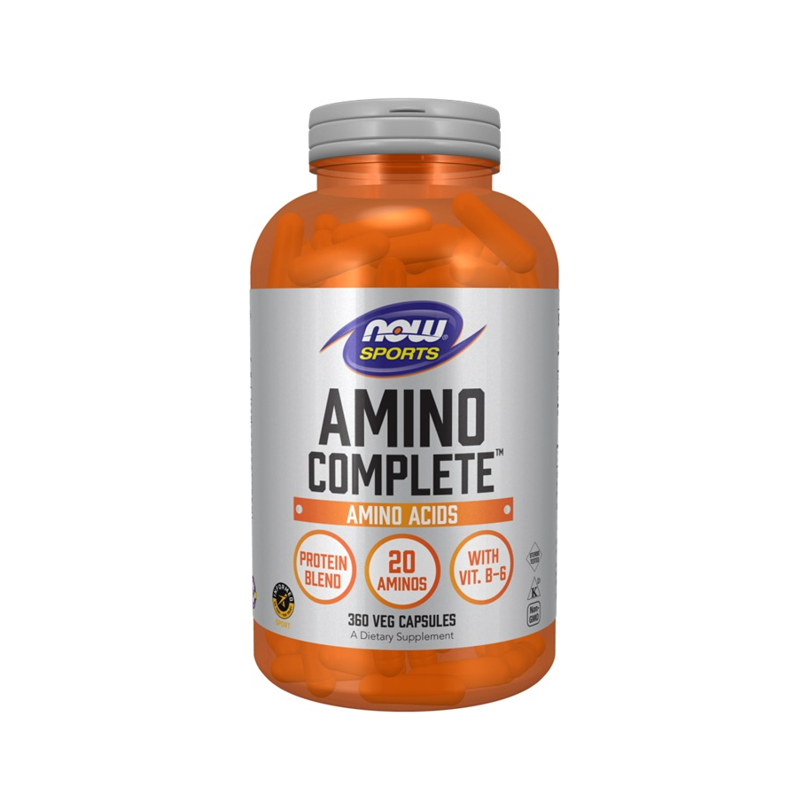 NOW Foods Amino Complete 360 kapslar i orange plastflaska med grå etikett