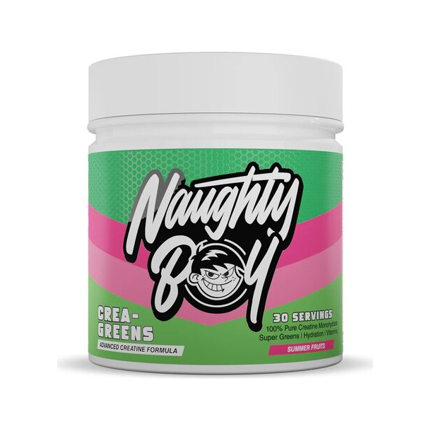 Crea-Greens-kreatinburk med sommarfrukter, 30 portioner, grön burketikett