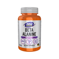 NOW Foods Beta-alanin 750 mg kapslar i orange burk med etikett